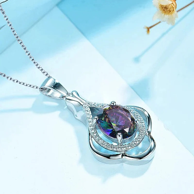 Silver Multicolor Gem Pendant Necklace-Lydieannejewelry