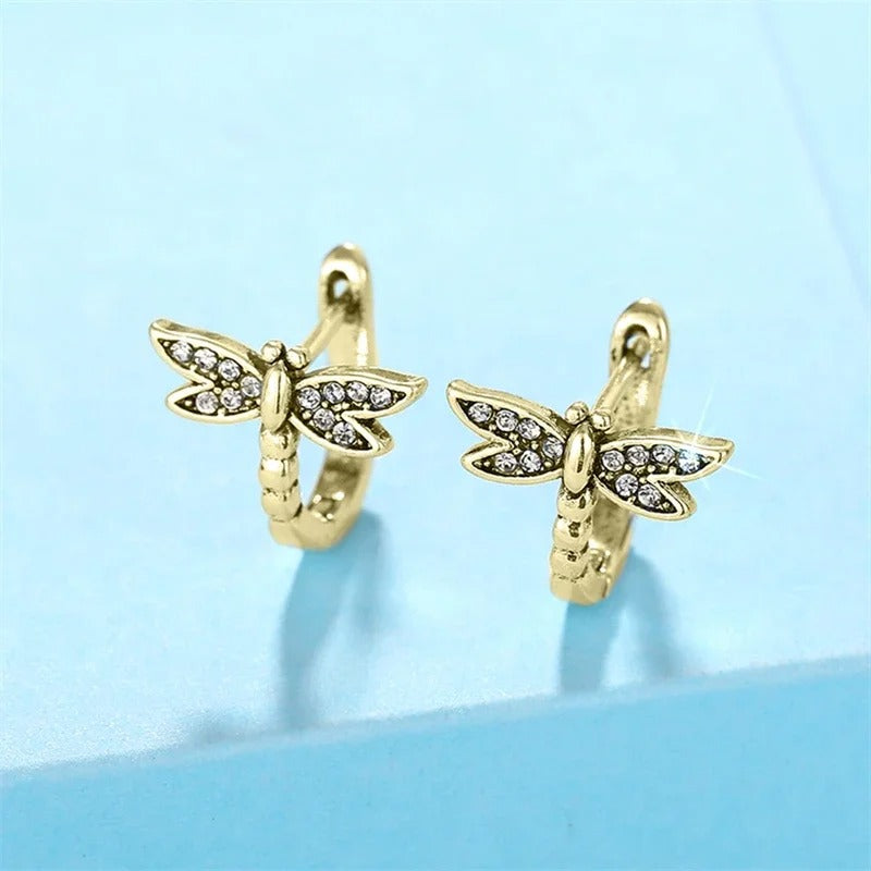 Vintage Gold Delicate Dragonfly Earrings-Lydieannejewelry