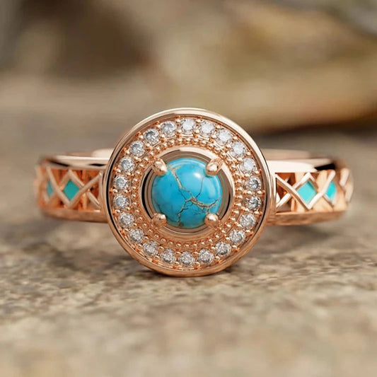 Vintage Rose Gold & Turquoise Ring-Lydieannejewelry