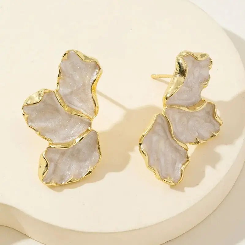 Vintage Gold Floral Marble Earrings-Lydieannejewelry