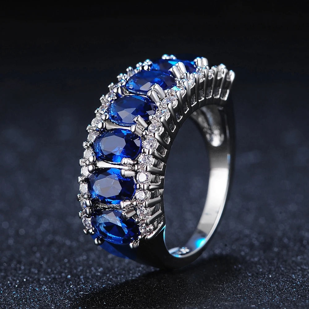 Timeless Blue Gemstone & Silver Halo Ring-Lydieannejewelry
