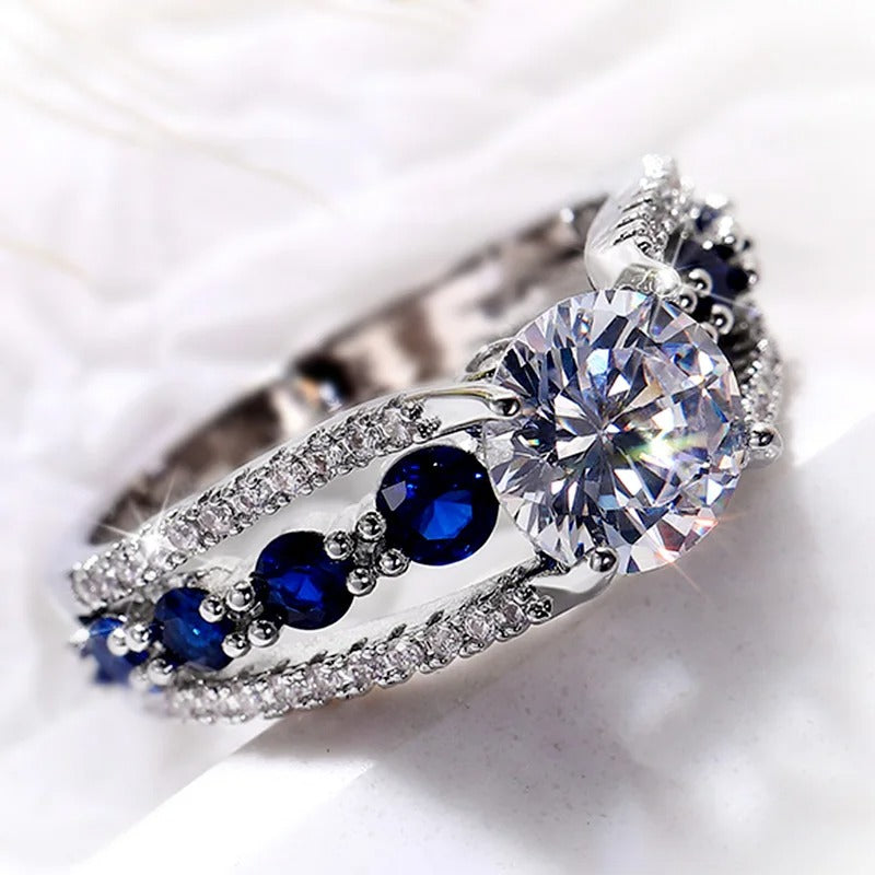 Vintage Silver & Blue Round Gemstone Ring-Lydieannejewelry