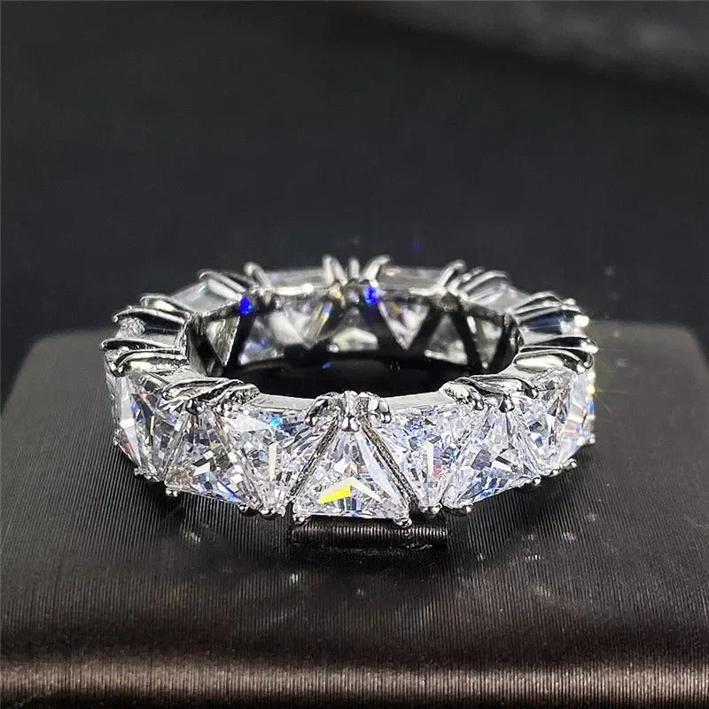 Vintage Silver Triangular Stone Eternity Ring-Lydieannejewelry