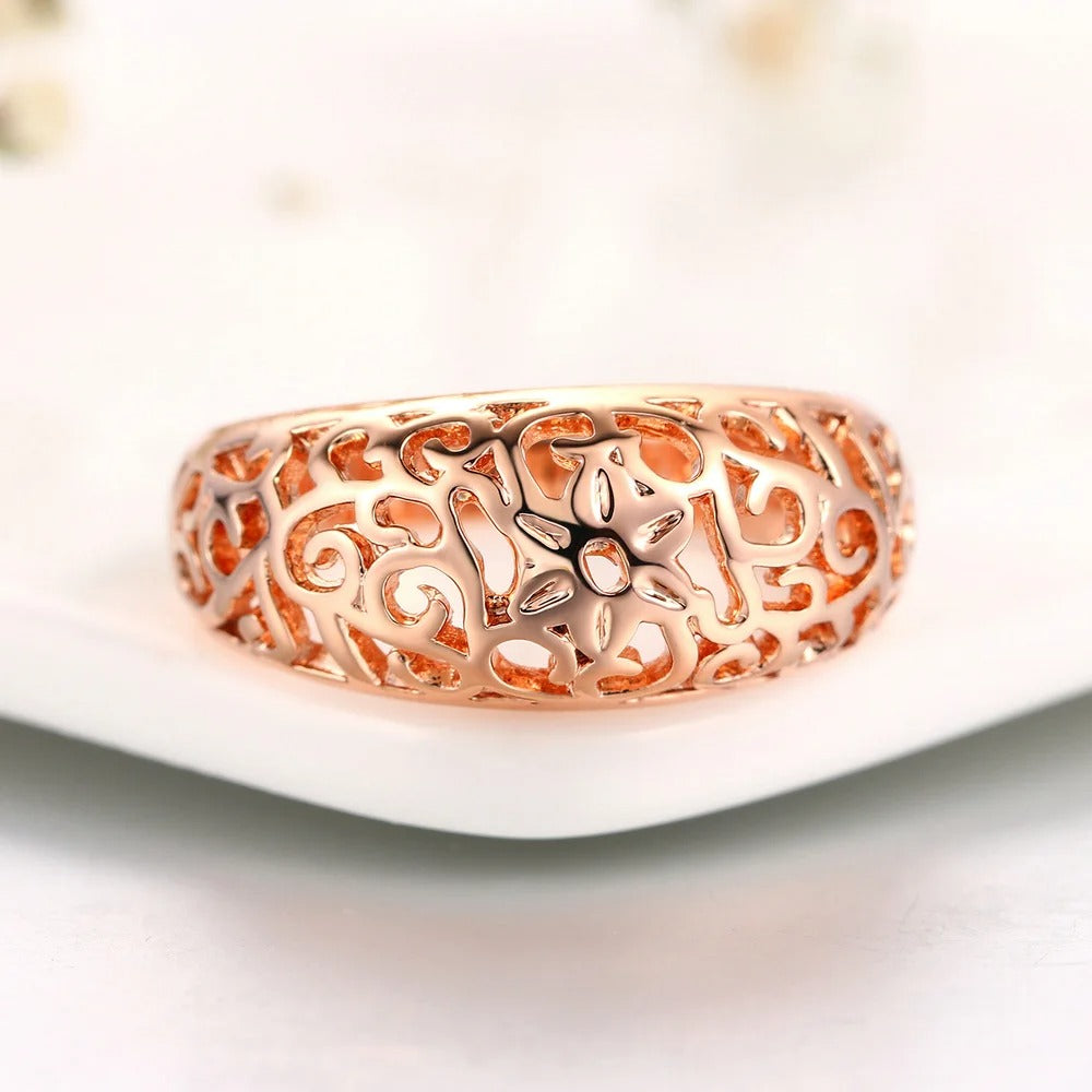 Rose Gold Intricate Floral Pattern Ring-Lydieannejewelry