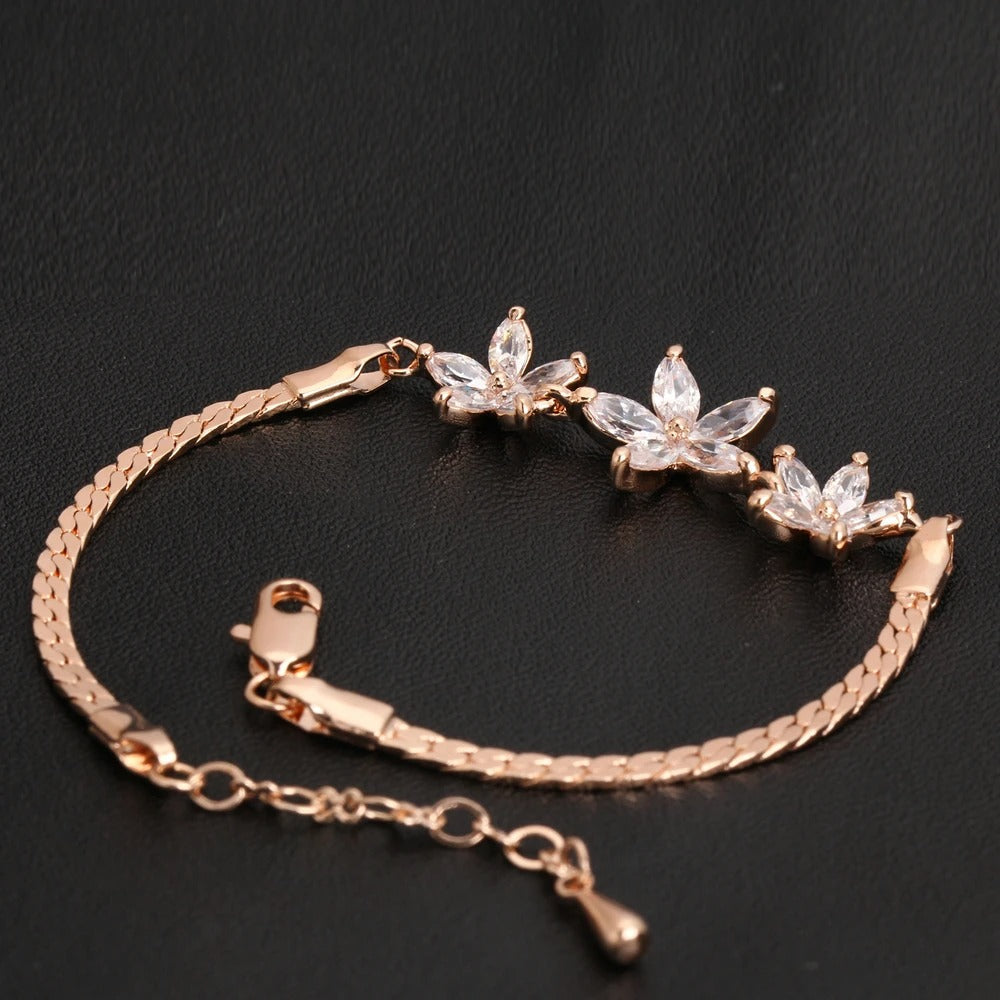 Vintage Rose Gold Floral Crystal Design Bracelet-Lydieannejewelry