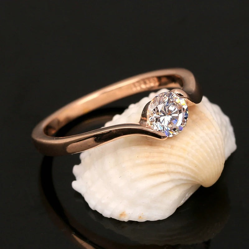 Vintage Rose Gold Solitaire & Round Diamond Ring-Lydieannejewelry
