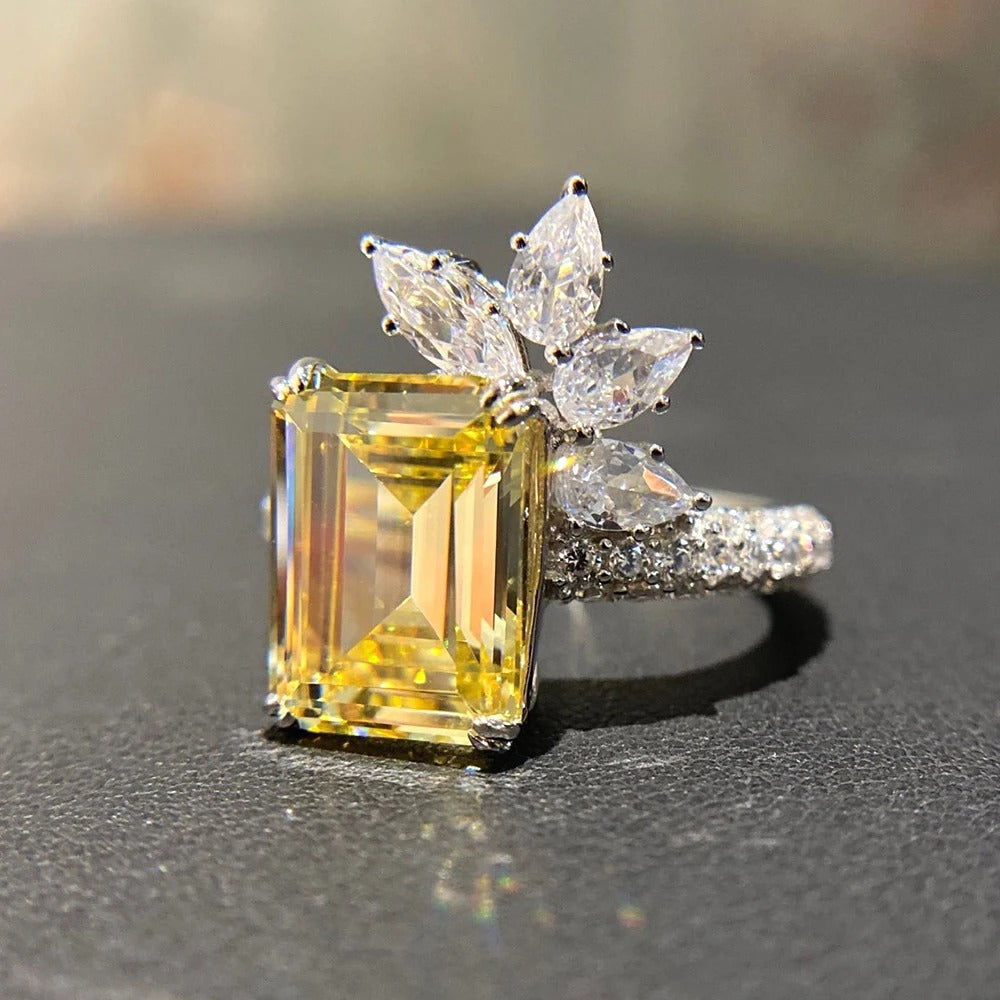 Floral Square Yellow Zirconia Ring-Lydieannejewelry