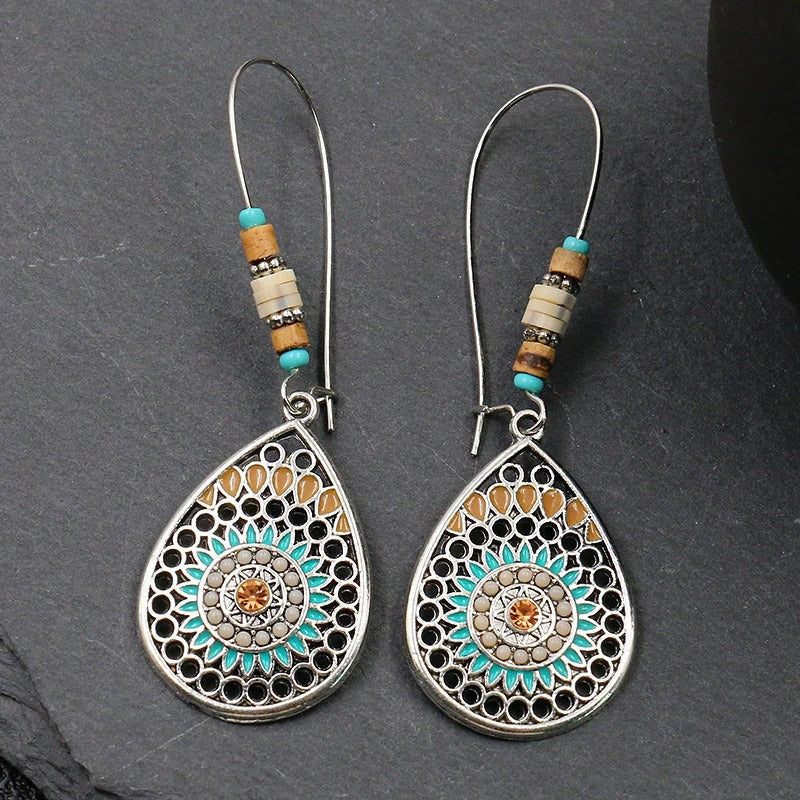 Silver Vintage Turquoise & Bead Dangle Earrings-Lydieannejewelry