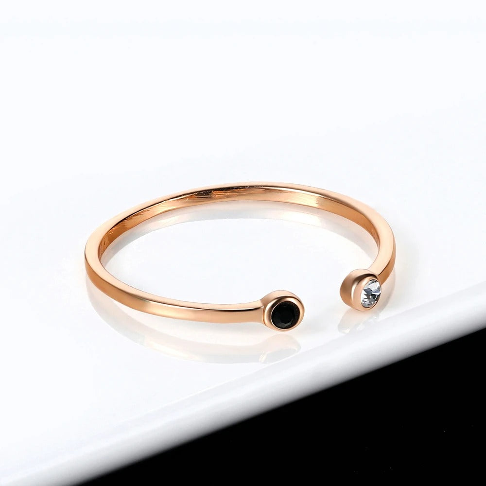 Rose Gold Dual Black & Clear Stone Cuff Ring-Lydieannejewelry