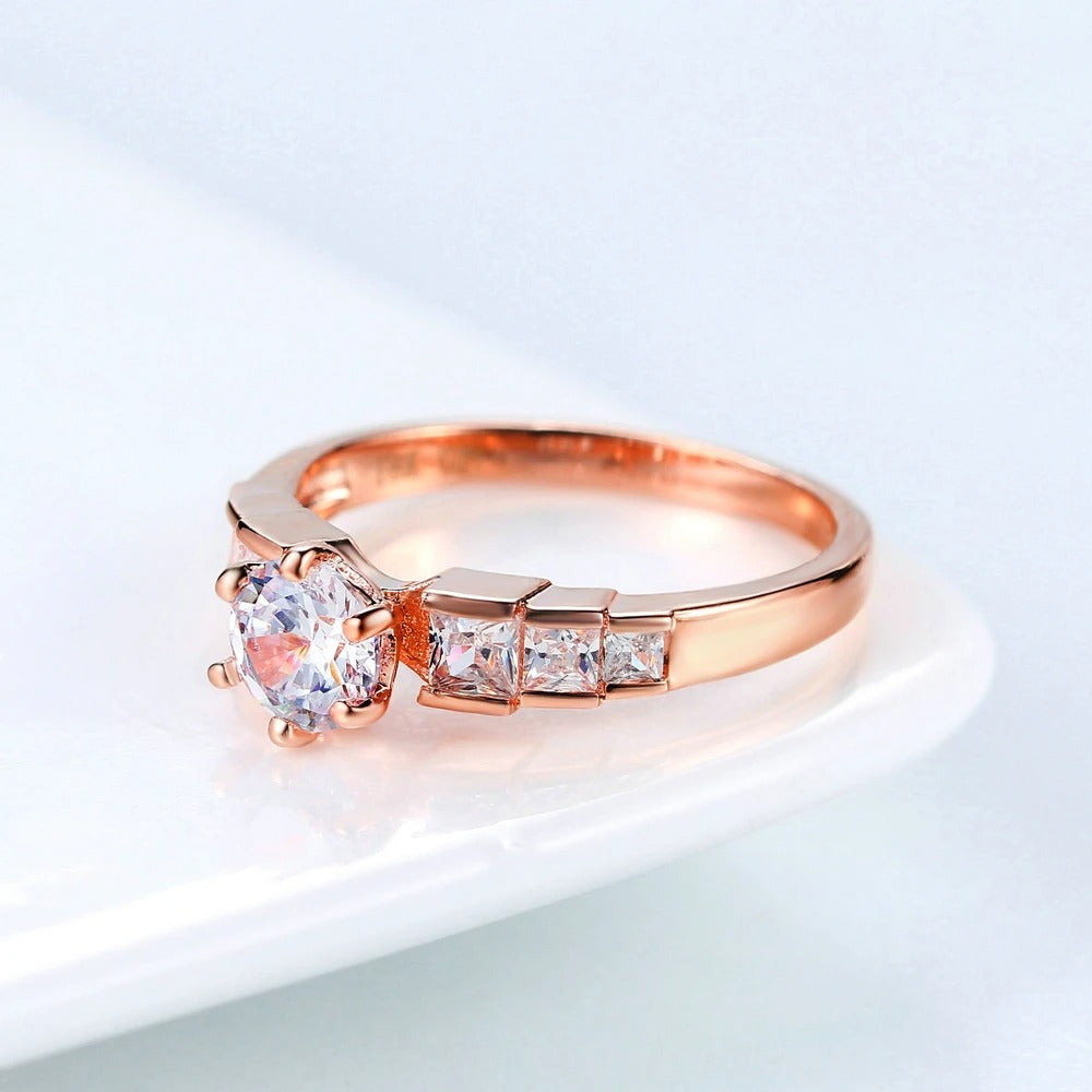 Rose Gold Round Crystal & Paved Square Crystal Ring-Lydieannejewelry