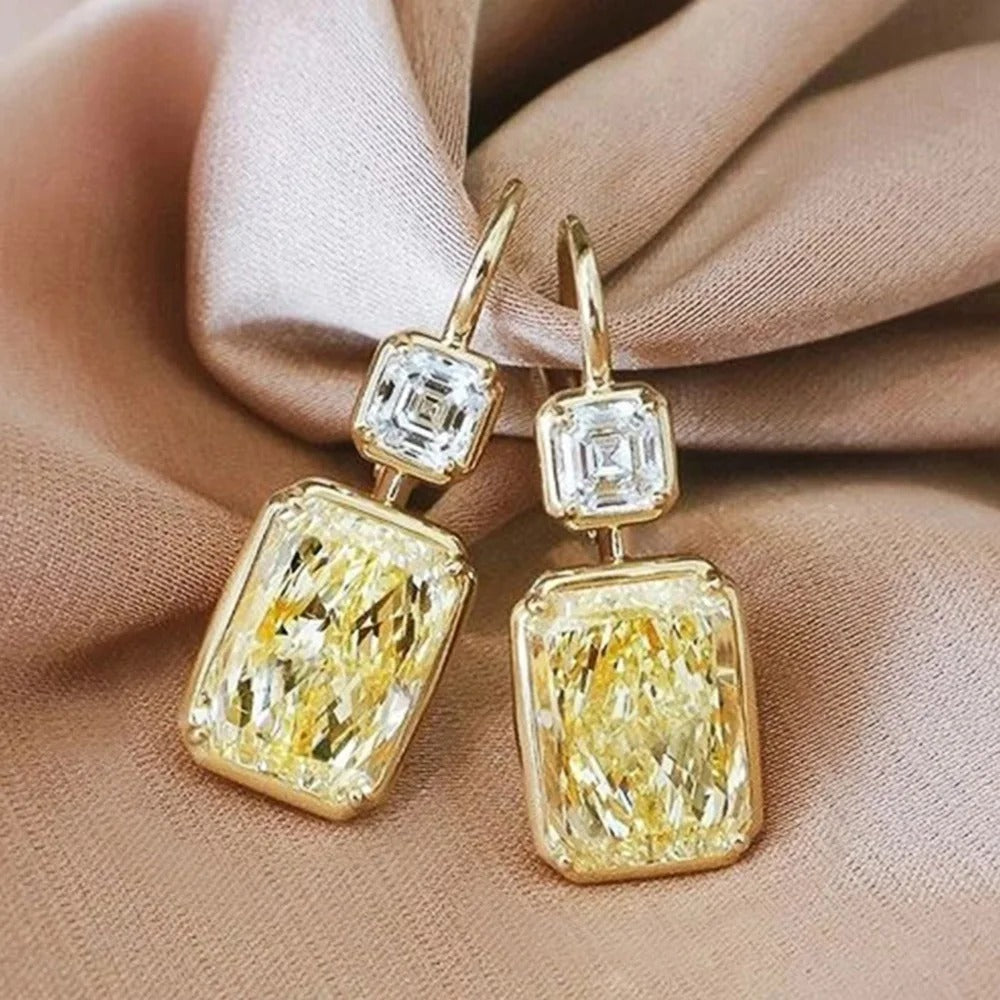 Vintage Gold Yellow Crystal Earrings-Lydieannejewelry