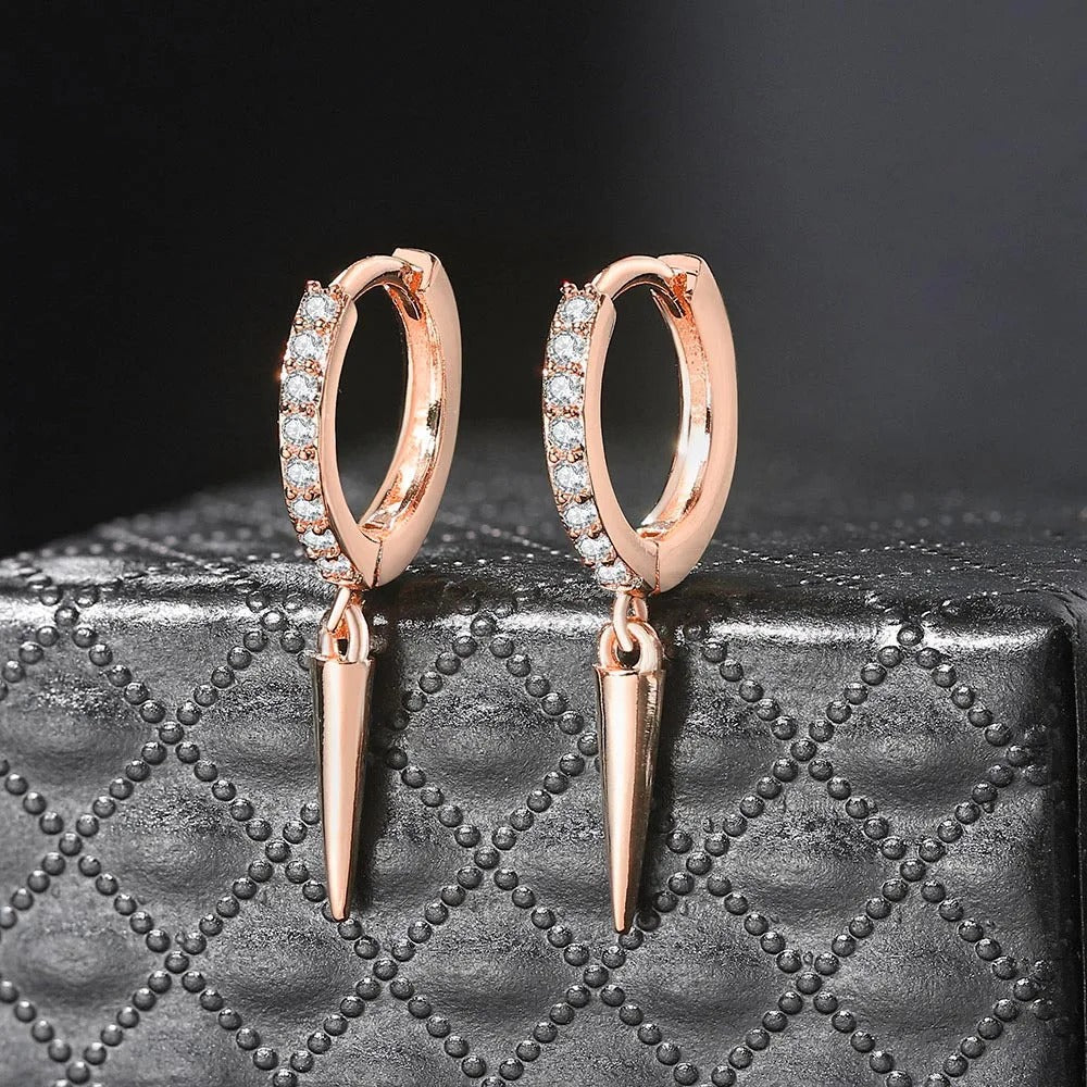 Rose Gold Crystal Inlay & Spiked Pendant Earrings-Lydieannejewelry