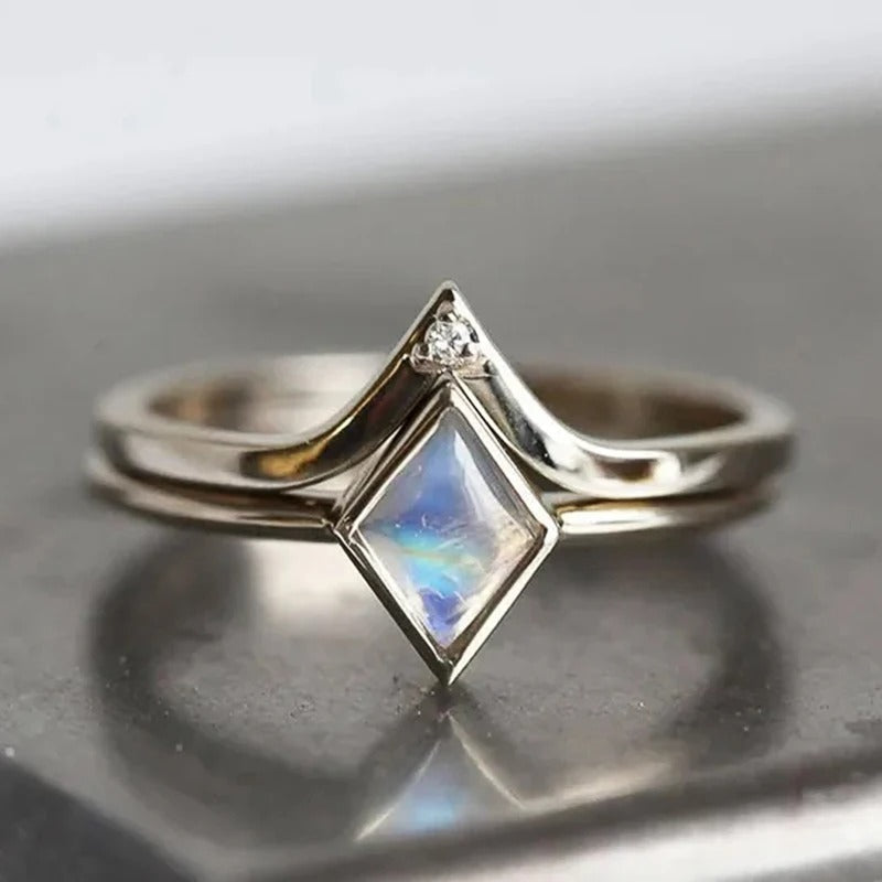 Vintage Silver Geometric Moonstone Ring-Lydieannejewelry