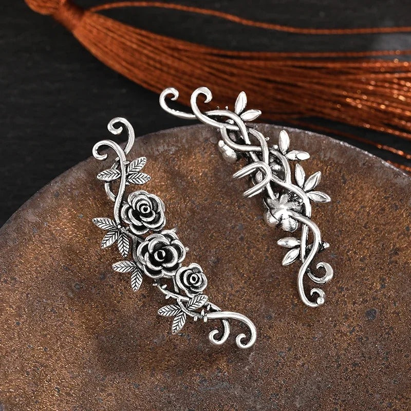 Vintage Silver Floral Pattern Earrings-Lydieannejewelry