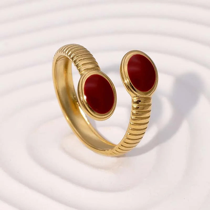 Vintage Gold Dual Red Stone Adjustable Ring-Lydieannejewelry