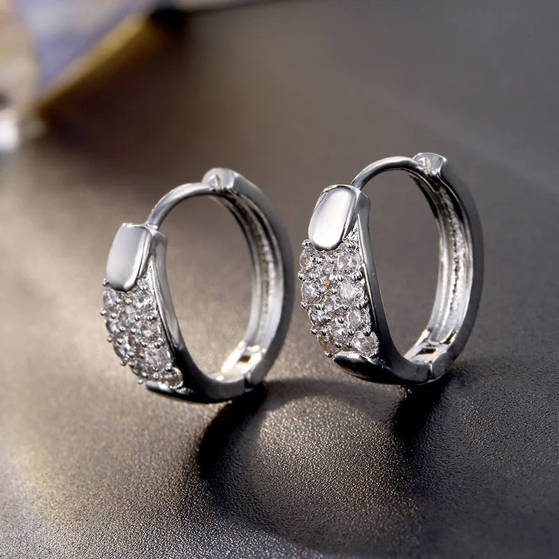 Vintage Silver Gemstone Inlay Hoop Earrings-Lydieannejewelry