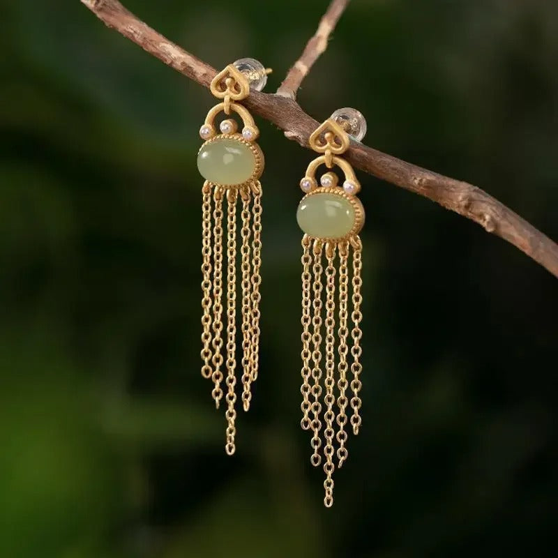 Classic Vintage Gold & Teardrop Oval Tassel Earrings-Lydieannejewelry