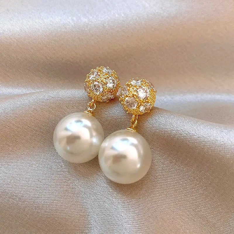 Vintage Crystal Round Ball Drop Earrings-Lydieannejewelry