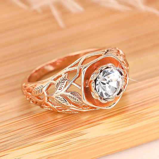 Vintage Rose Gold Leaf Diamond Ring-Lydieannejewelry