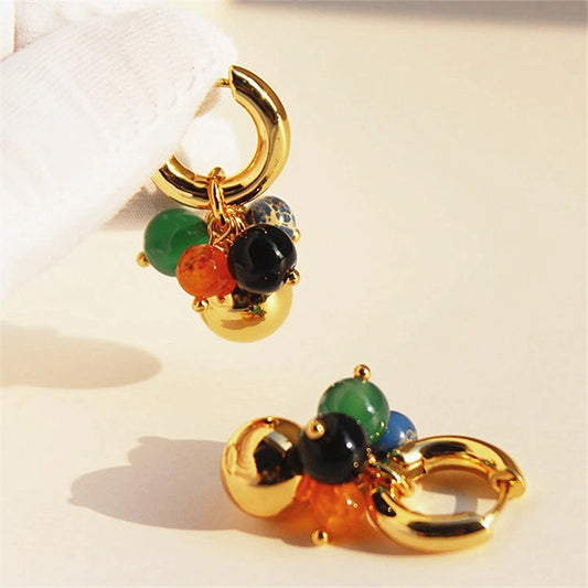 Gold Hoop Multi-Colored Beads Earrings-Lydieannejewelry