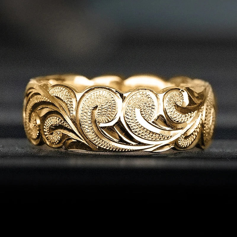 Vintage Gold Floral Swirl Pattern Ring-Lydieannejewelry
