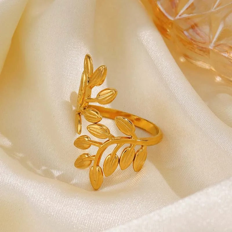 Vintage Gold Leaf Delicate Branch Adjustable Ring-Lydieannejewelry