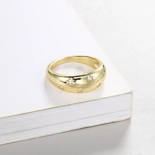 Gold Star & Sparkling Crystal Ring-Lydieannejewelry