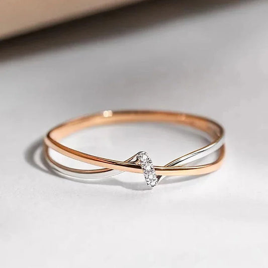 Rose Gold Silver Criss-Cross Ring-Lydieannejewelry