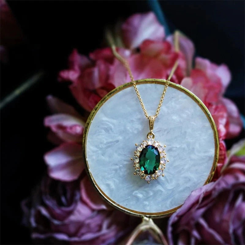 Bright Oval Green Zirconia Pendant Necklace-Lydieannejewelry