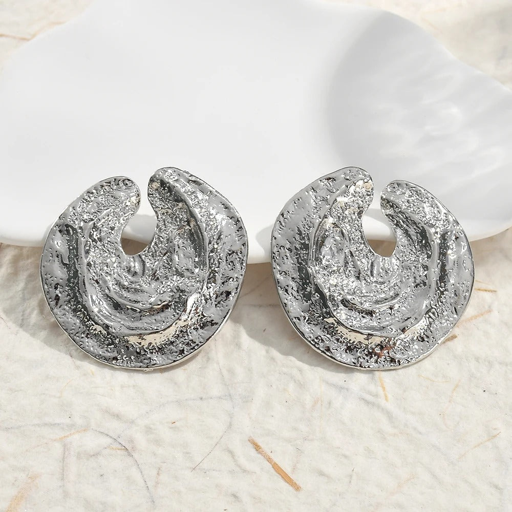 Silver Vintage Abstract Round Earrings-Lydieannejewelry