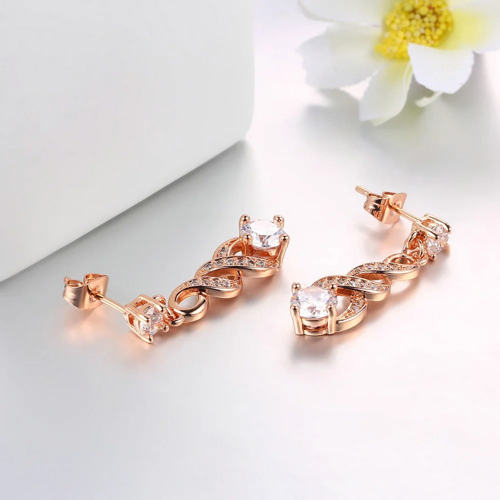 Timeless Rose Gold Sparkling Gemstone Twist Earrings-Lydieannejewelry