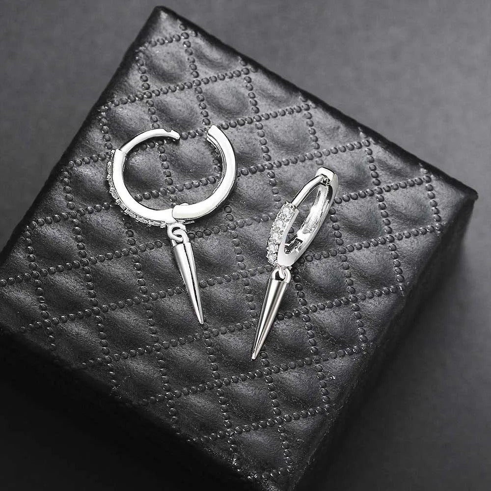 Silver Spiked Drop & Sparkling Crystal Hoop Earrings-Lydieannejewelry
