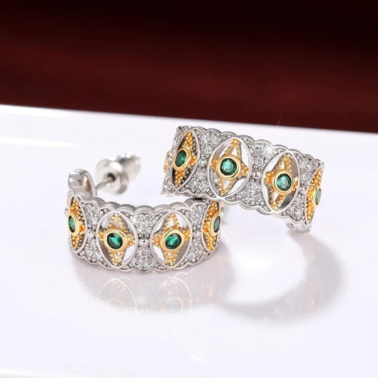 Vintage Silver Green Star Earrings-Lydieannejewelry