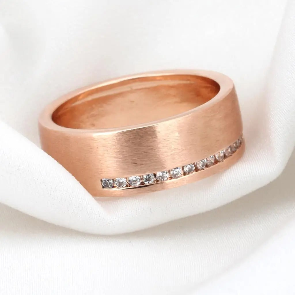 Rose Gold Horizontal Crystal & Matte Textured Ring-Lydieannejewelry