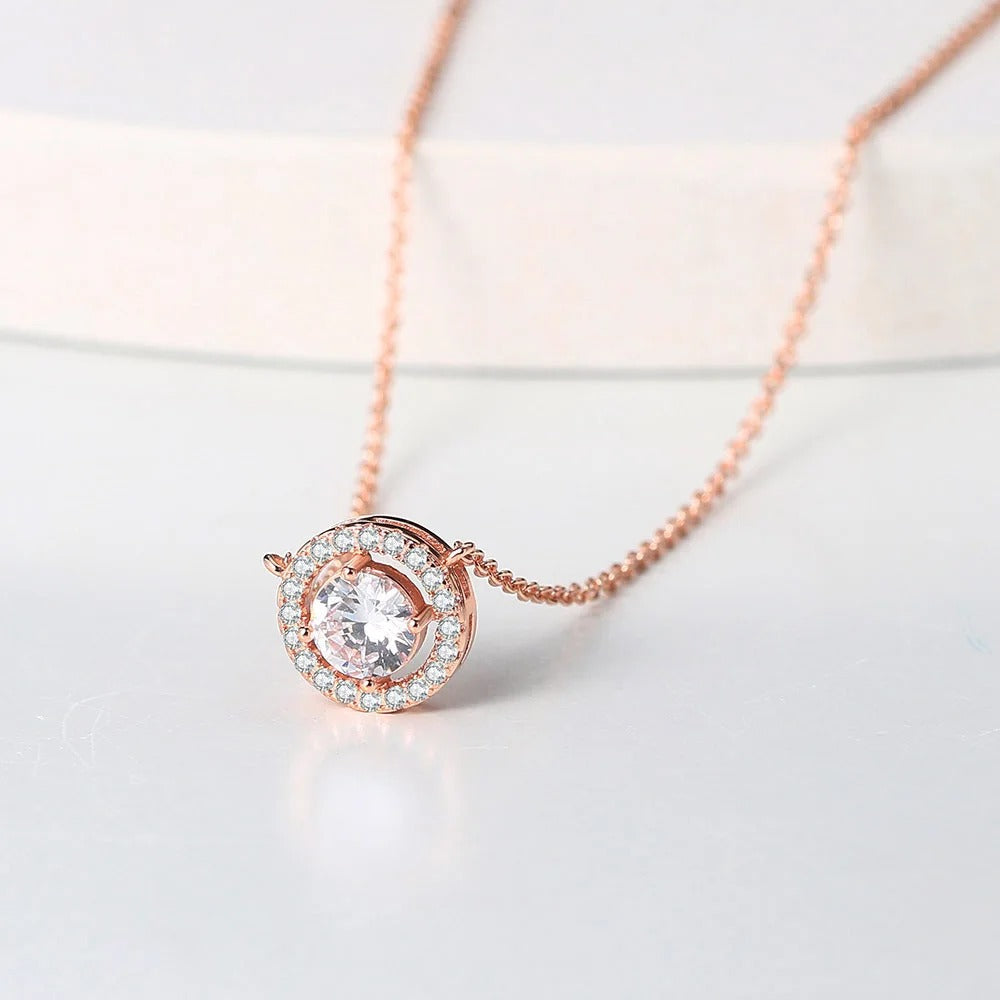 Vintage Rose Gold Crystal Circle Pendant Necklace-Lydieannejewelry