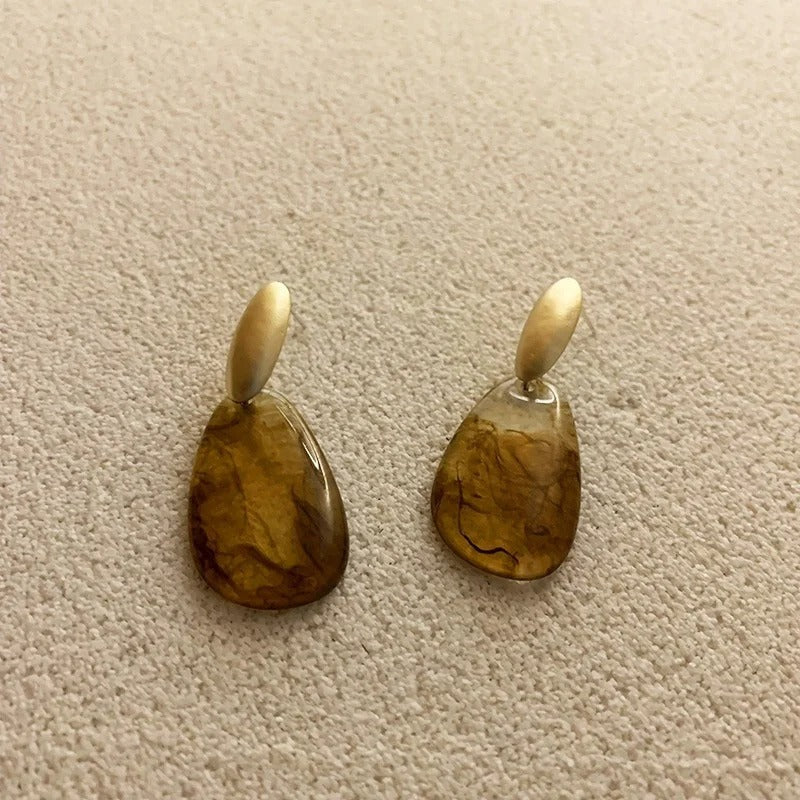 Retro Brown Geometric Classic Teardrop Shape Earrings-Lydieannejewelry