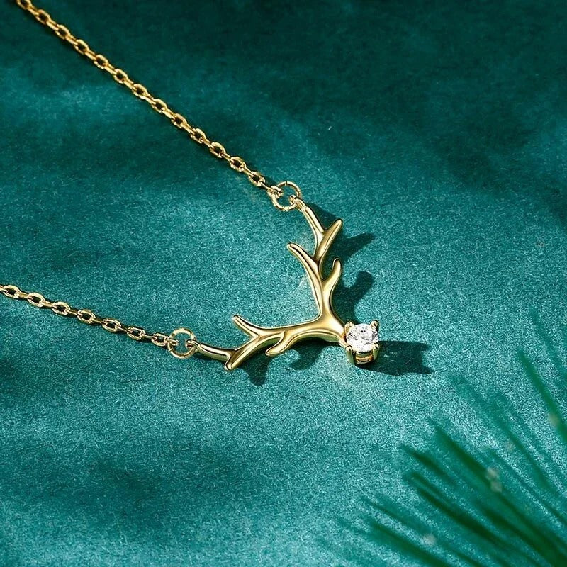 Vintage Gold Antler & Crystal Necklace-Lydieannejewelry