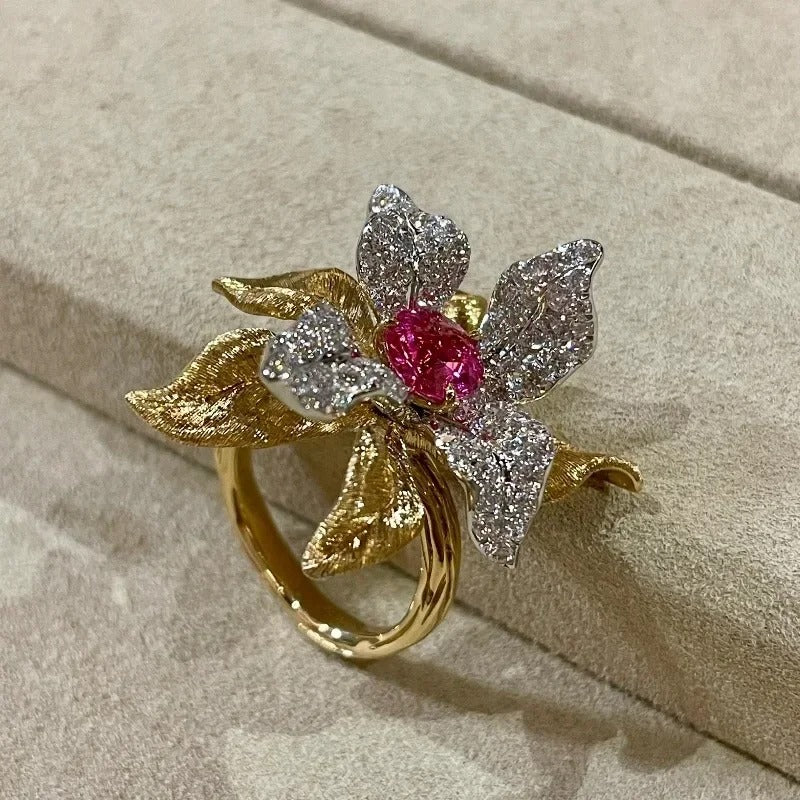 Classic Vintage Gold & Silver Ruby Adjustable Ring-Lydieannejewelry