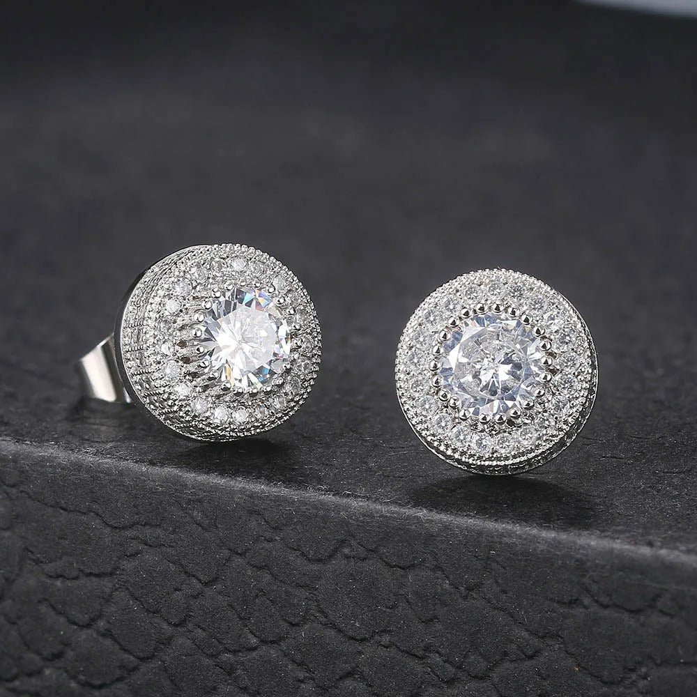 Timeless Silver Crystal-Accented Round Stud Earrings-Lydieannejewelry