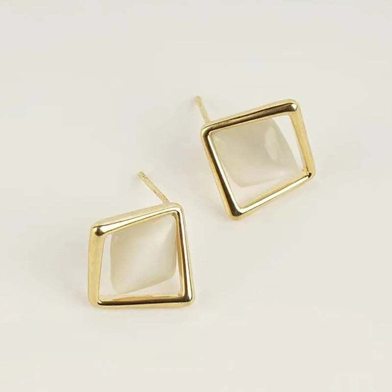 Classic Diamond Opal Hollow Stud Earrings-Lydieannejewelry