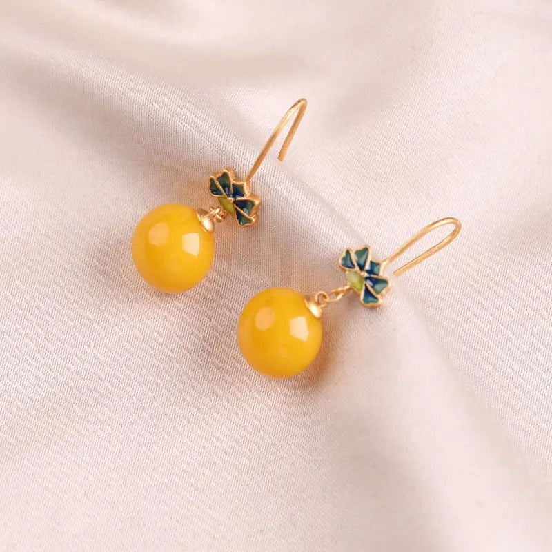 Classic Gold Yellow Flower Drop Vintage Earrings-Lydieannejewelry