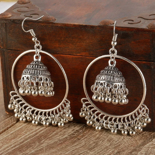Vintage Silver Hoop & Bell Earrings-Lydieannejewelry