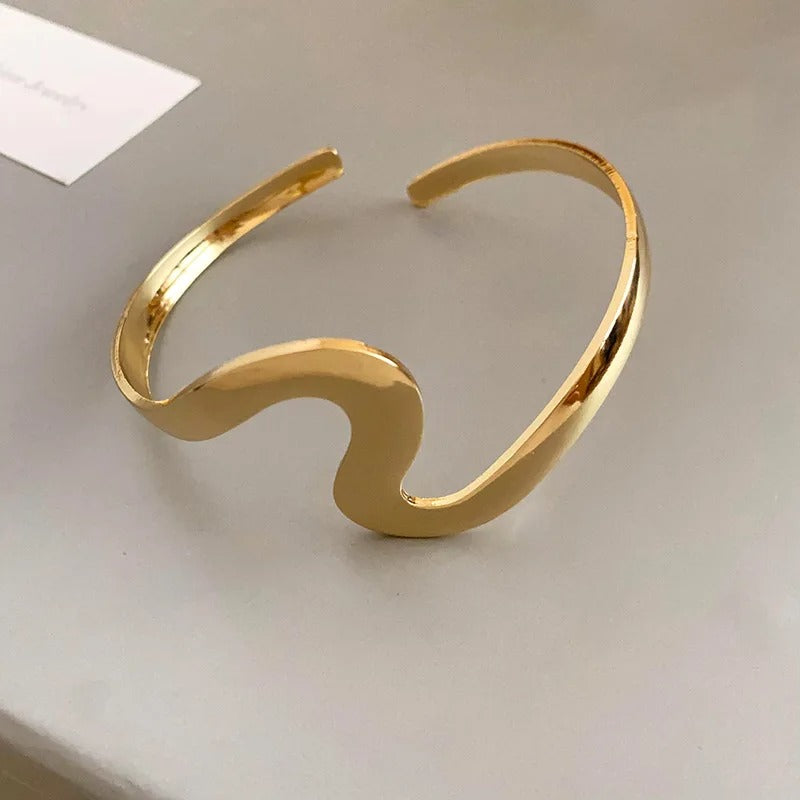 Classic Gold Wave Cuff Open Bracelet-Lydieannejewelry
