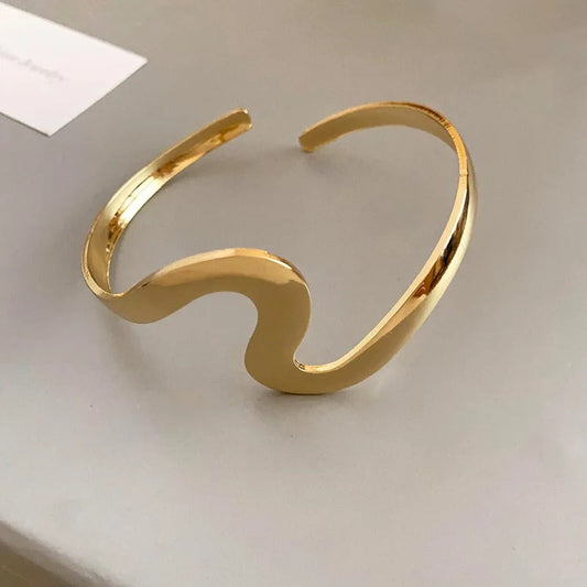 Classic Gold Wave Cuff Open Bracelet-Lydieannejewelry