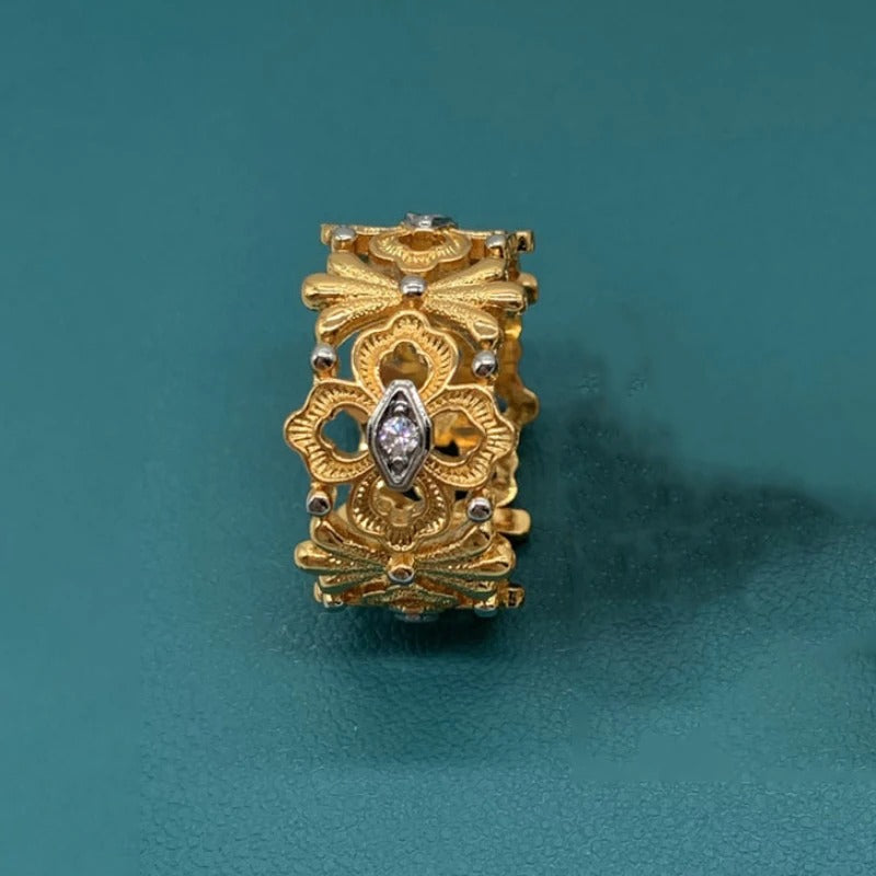 Classic Gold & Silver Marquise Floral Adjustable Ring-Lydieannejewelry