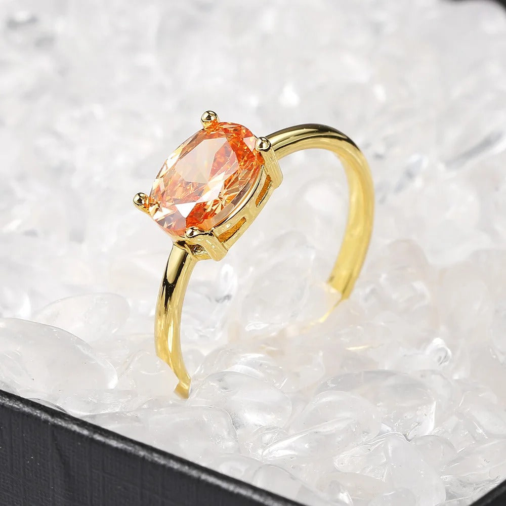 Gold Orange Oval Gem & Sleek Design Ring-Lydieannejewelry