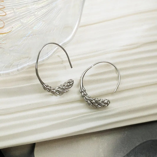 Vintage Silver Leaf Round Hoop Earrings-Lydieannejewelry