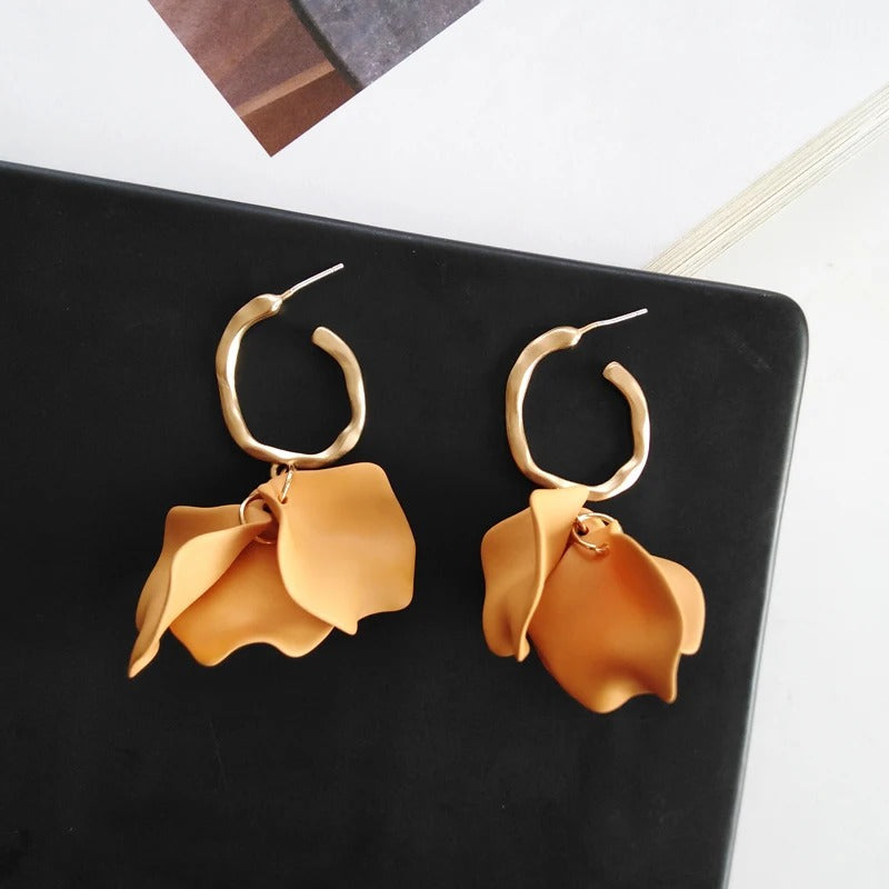Classic Gold Mustard Yellow Petal Design Earrings-Lydieannejewelry