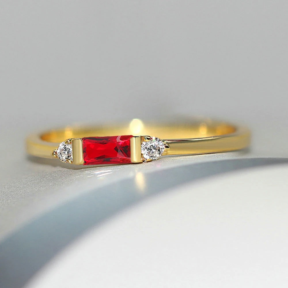 Gold Red Center Stone & Sparkling Ring-Lydieannejewelry