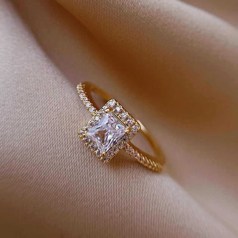 Vintage Gold Princess Cut Crystal Adjustable Ring-Lydieannejewelry